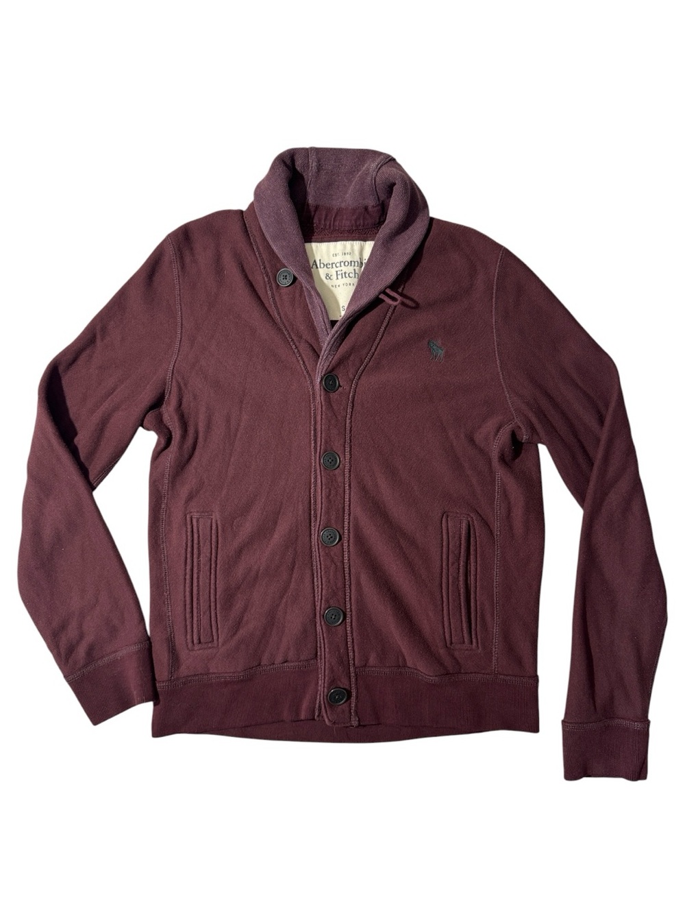 Abercrombie & Fitch S Small burgundy cotton knit shawl collar cardigan sweater